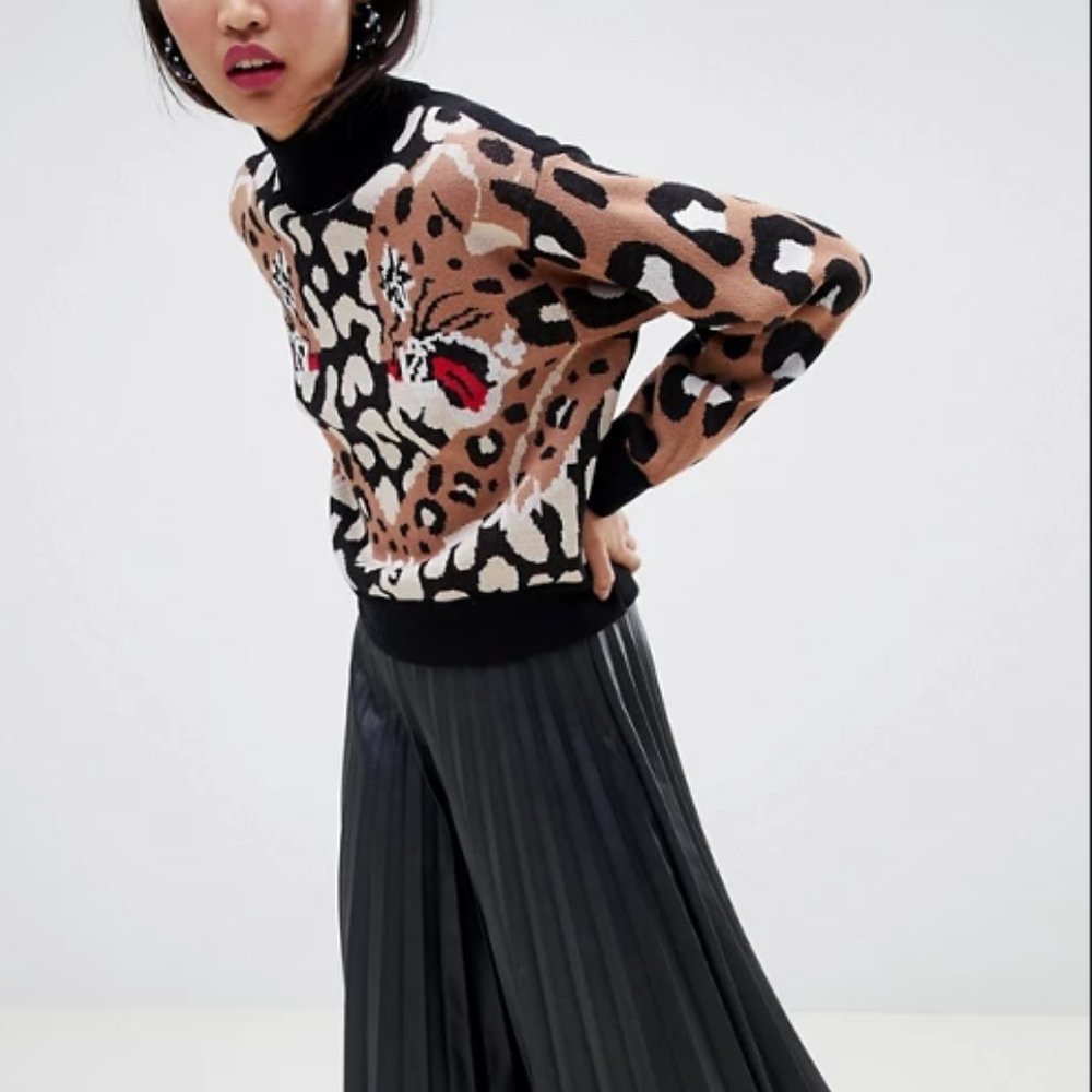 ASOS Design Mock Neck Tiger Leopard Sweater - Picture 6 of 11